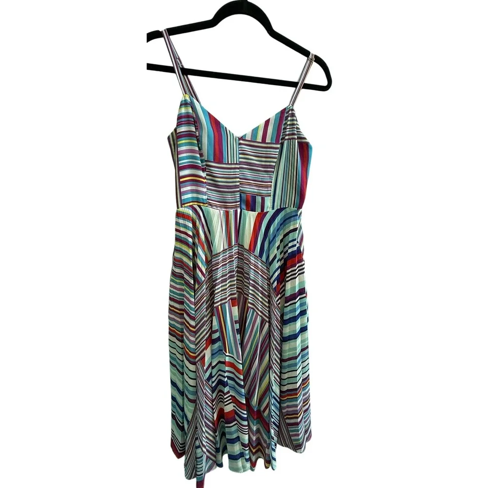 Parker Multicolor Pleated Midi Fit and Flare Dress Sweetheart Neckline Size‎ 2